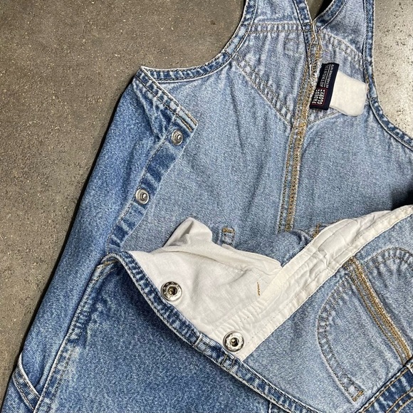 Vintage Faded Glory Bib Overalls Infant Cargo Snap Off Jean Denim - Picture 8 of 10